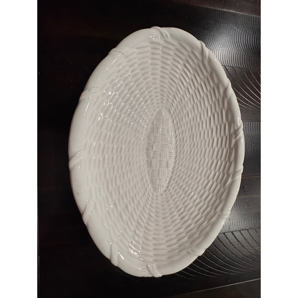 Neuwirth Portugal White Ceramic Basketweave Oval Serving Platter Rope Rim 12.5in
